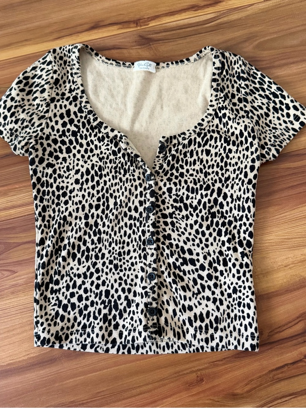 Brandy Melville Beige and Black Leopard Print Button-Front Top